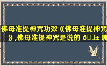 佛母准提神咒功效《佛母准提神咒》,佛母准提神咒是说的 🐱 哪一位佛母